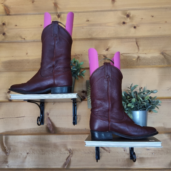 Wrangler 💜 Vintage Women's Cowboy Western Boots Dark Red Leather USA Work 7 M - Picture 9 of 10